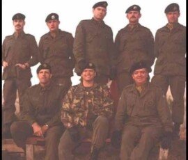 Instructors around 78-80. The pace stick team is 9 Pl staff probably around 78 or 79.
The 9 Pl range photo from Granville was likely 79. The officer in camo was Lt Walker from 1 RCR. He was there only for that course m. He was their Pl Comd at batttle school after Cornwallis. The officer to his right was Capt Terry Dexter, 2 i/c of CFRS C Coy.
The group photo in work dress was a GMTI course for new instructors. Probably 78 or 79.
All new school staff had to attend the course before being set loose on recruits