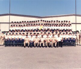 Submitted by Stan Millar. Course Staff left to right: MBdr Philip, MCpl Turcotte, Sgt White, WO Tasco (Pl Comd), MCpl Philips, MCpl Brown, MS LalancetteMissing from photo: Sgt Chiasson, Trg Sgt
